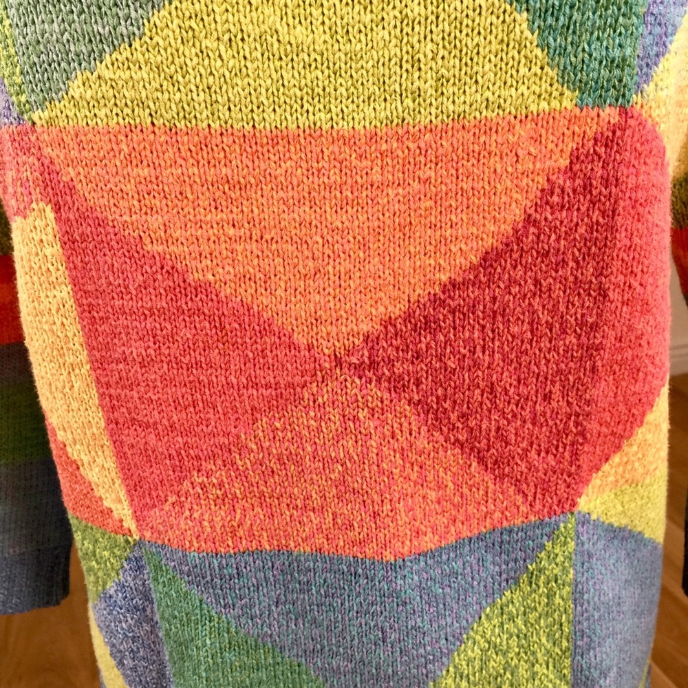 Vintage 90’s Scoop Neck Knit ColorBlock Sweater - Picture 3 of 6